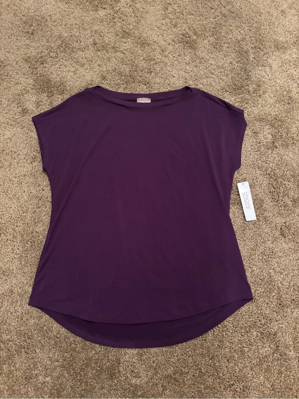 ☘️ NWT Chicos  Deep Purple Cap Sleeve Tee Size Medium